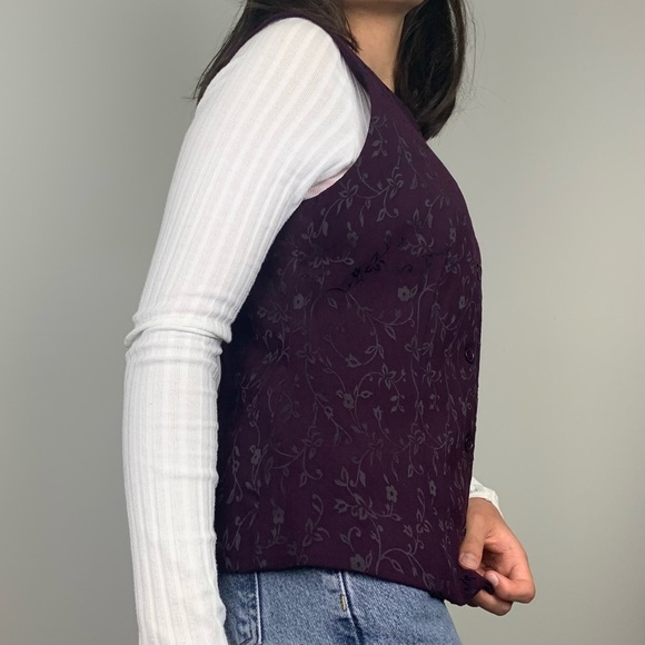 Vintage 80s 90s Deep Purple Floral Jacquard Suit Vest Casual Corner - Picture 6 of 14